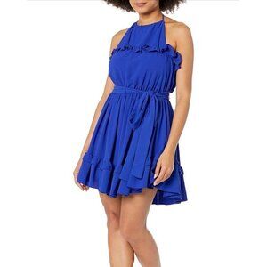 Black Halo Blue Ozzy Mini Halter Dress Women’s M EUC READ